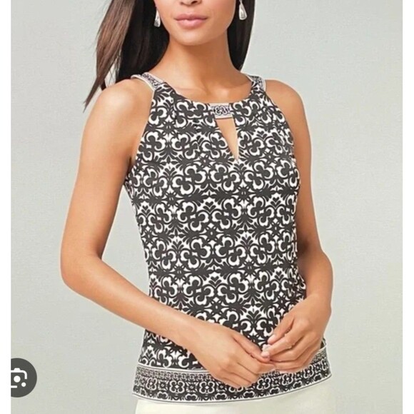 White House Black Market Tile Print Size M Halter Blouse Top Career Chic - Picture 1 of 10